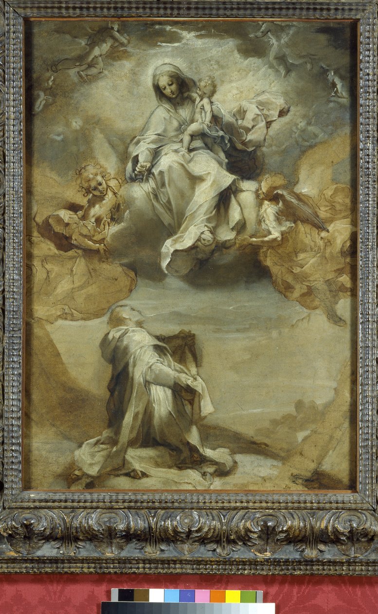 St. Dominic mottar rosenkransen, 1500-tallet (blandet media på papir) av Federico Barocci