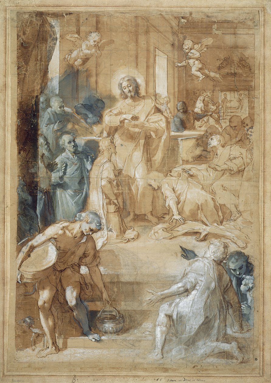 The Institution of the Eucharist, ca. 1603 (blekk med vask, svart kritt og grisailleolje på papir) av Federico Barocci