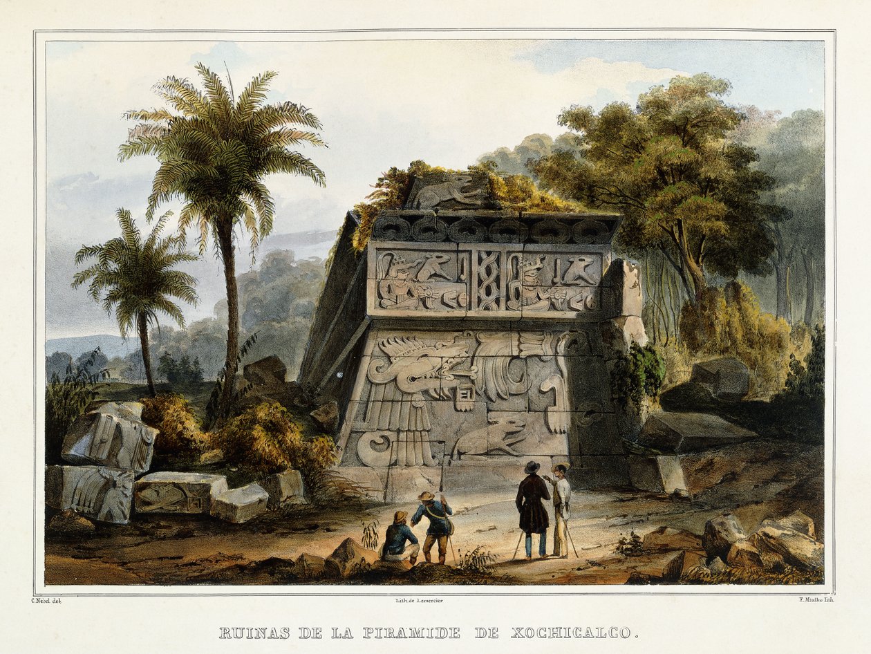 Ruinene av pyramiden i Xochicalco, 1839? av Federico Mialhe