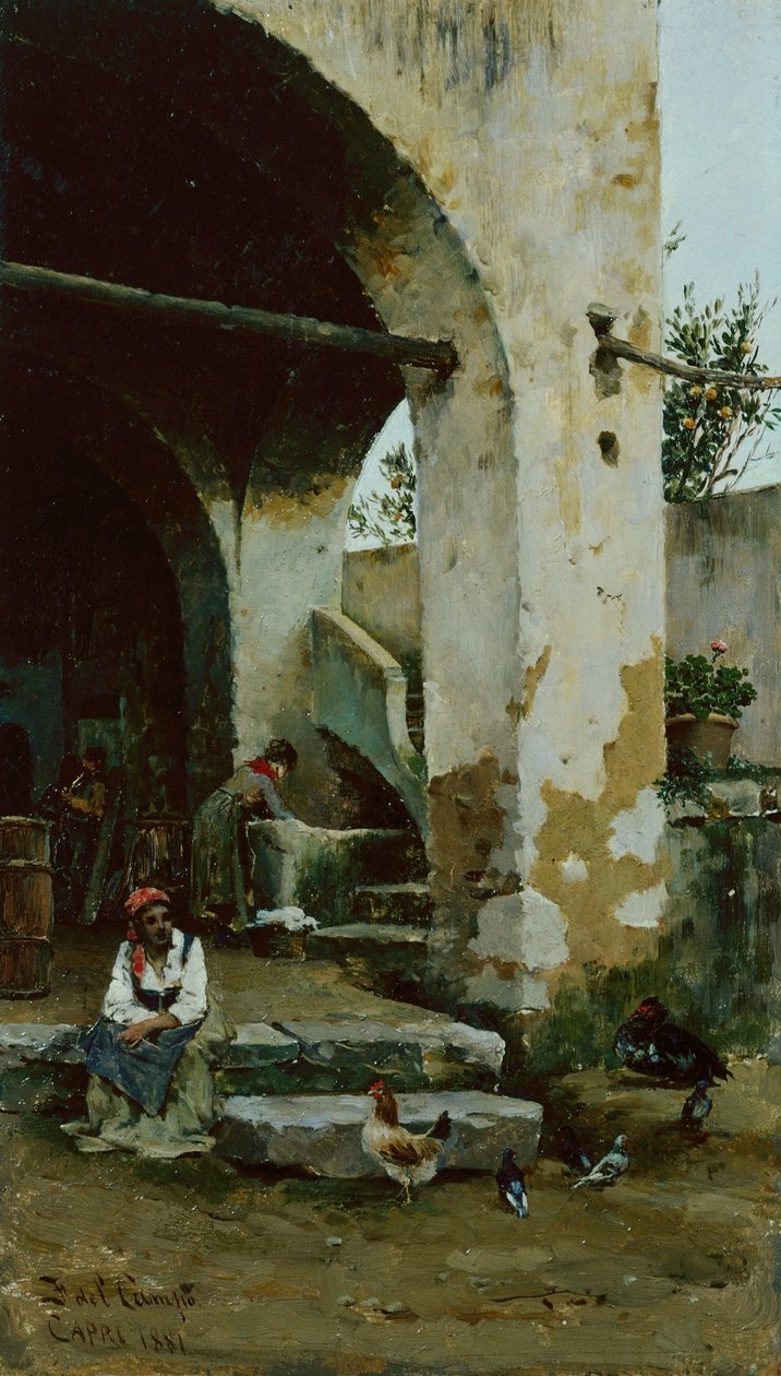 Farmyard Scene (olje på panel) av Federico del Campo