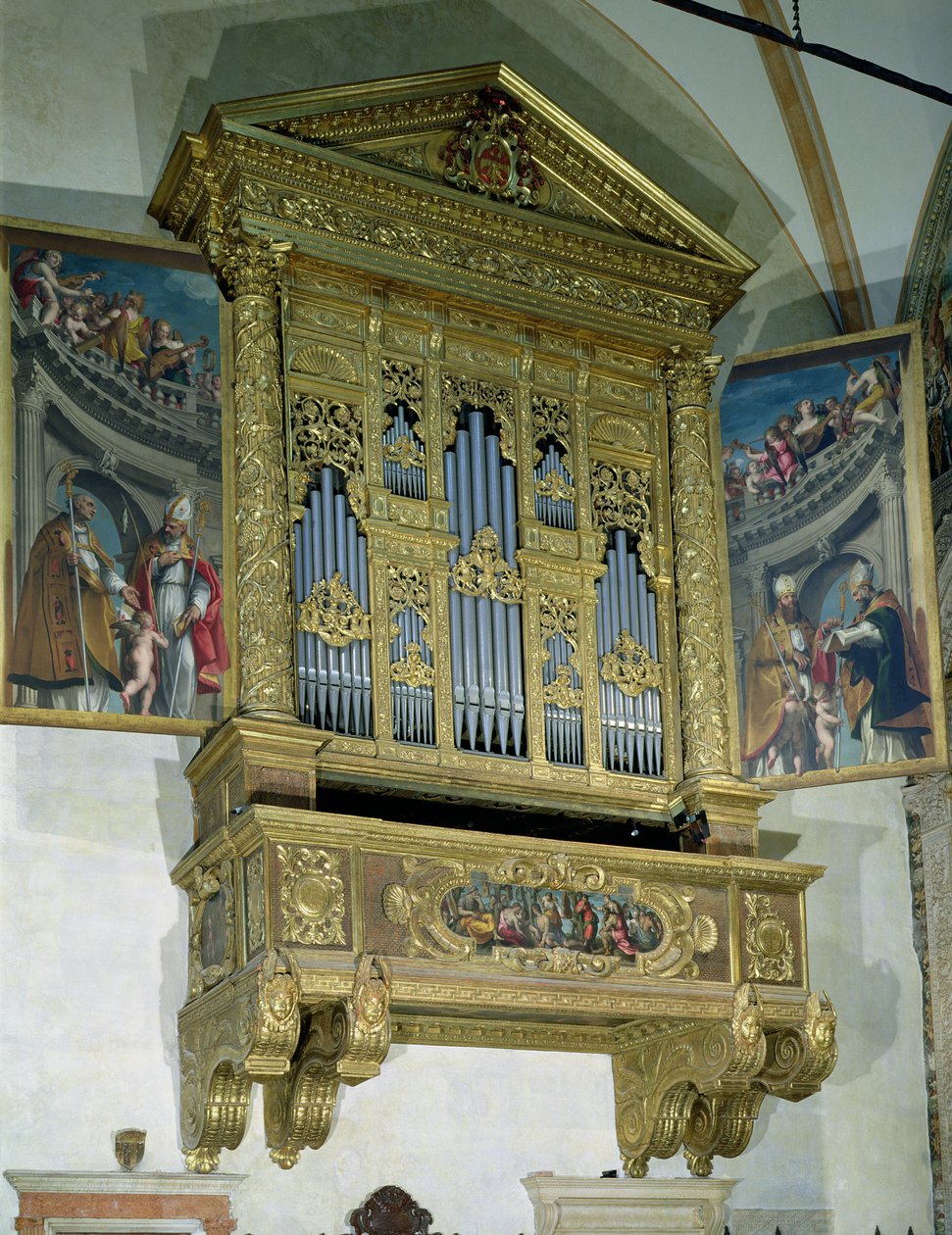 Utsikt over kirkeorgel, ca. 1590 (blandet media) av Felice Brusasorci