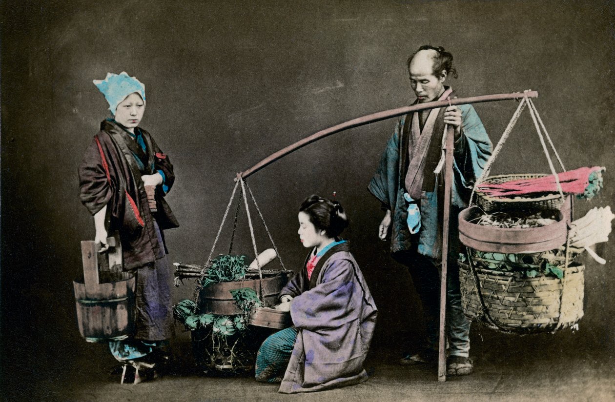 Grønnsakshandler, Japan, 1882 av Felice Beato