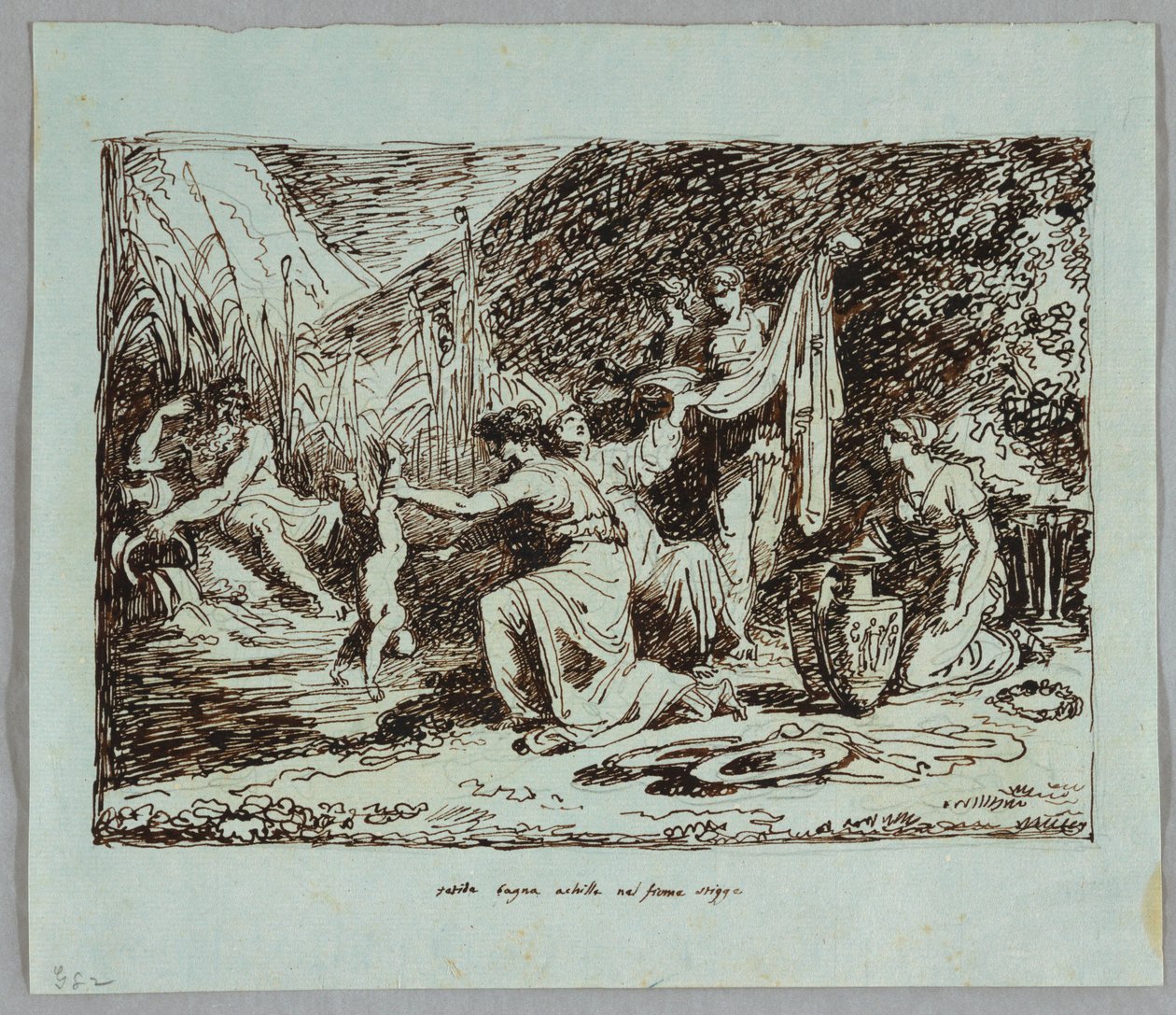 Thetis kaster Akilles i elven Styx av Felice Giani