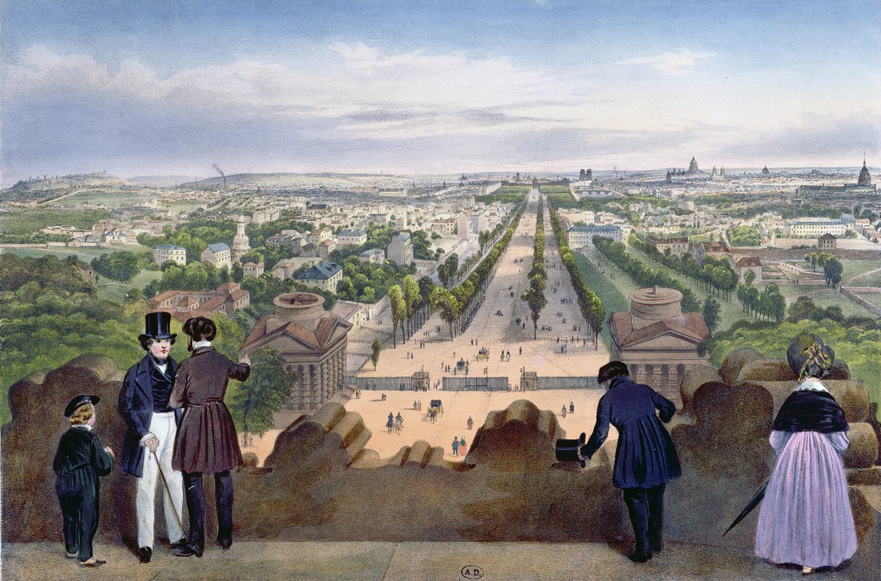 Generell utsikt over Champs-Elysees, tatt fra toppen av Triumfbuen, illustrasjon fra 