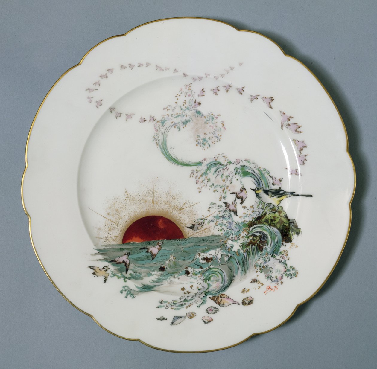 Limoges tallerken med havlandskapsdesign (porselen) av Felix Bracquemond