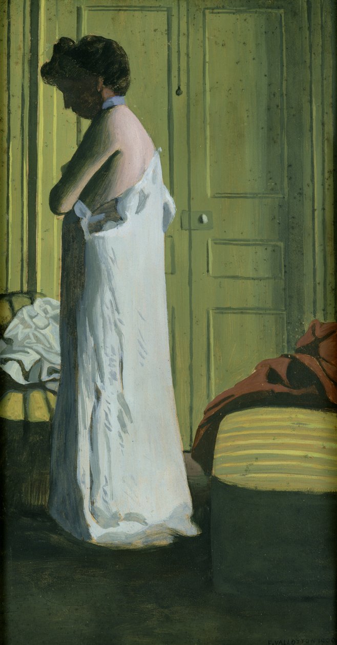 Naken i et interiør, kvinne fjerner skjorta av Felix Edouard Vallotton