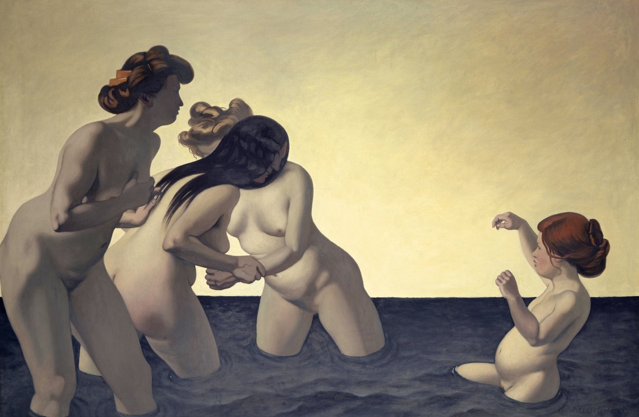 Tre kvinner og en ung jente som leker i vannet, 1907 av Felix Edouard Vallotton