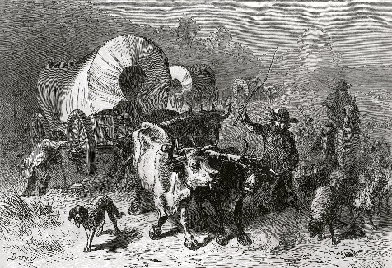 Emigrasjon til det vestlige landet, gravert av Bobbett av Felix Octavius Carr Darley