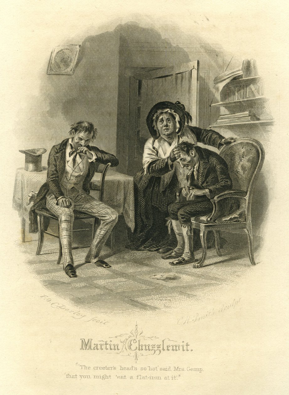 Martin Chuzzlewit: Mrs Gamp, gravert av C.H. Smith, 1866 av Felix Octavius Carr Darley