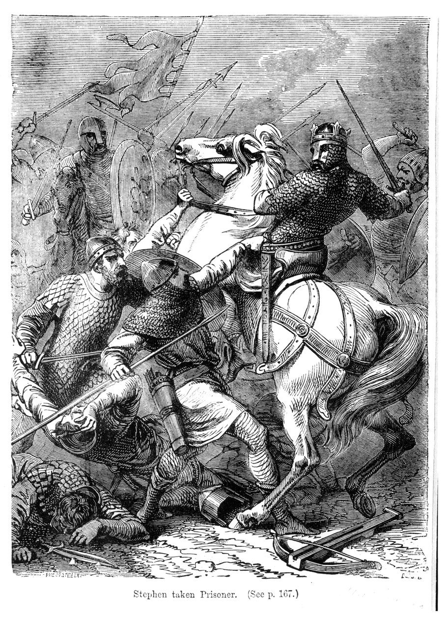 Stephen (ca. 1097-1154) tatt til fange av Forces of Matilda (1102-1167) i 1141 av Felix Philippoteaux