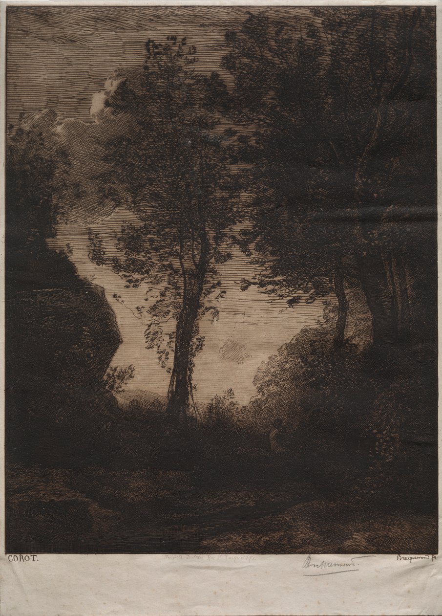 Landskap: Solnedgang, etter Corot av Felix Bracquemond