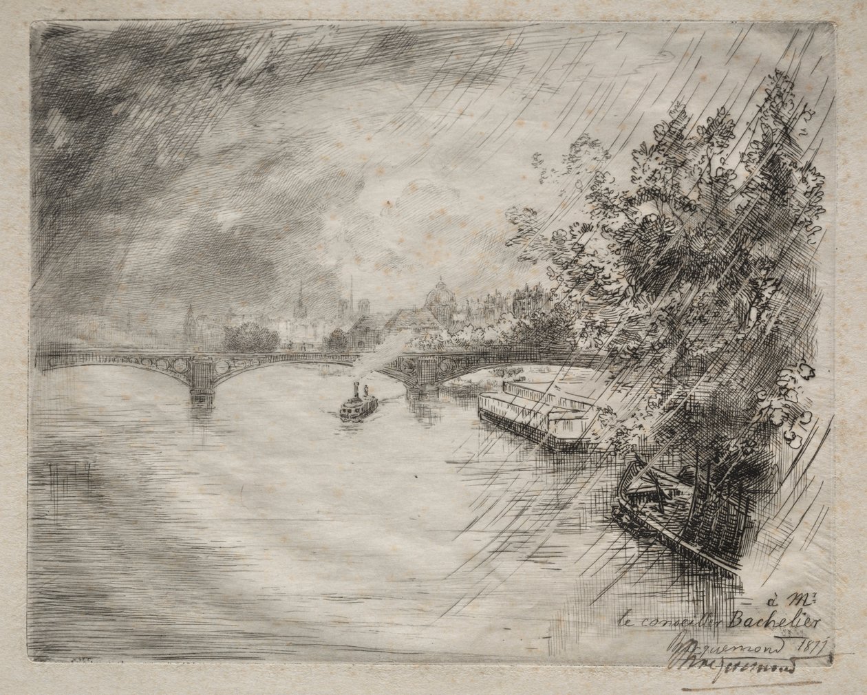 Utsikt over broen i Saint-Pères, 1877. av Felix Bracquemond