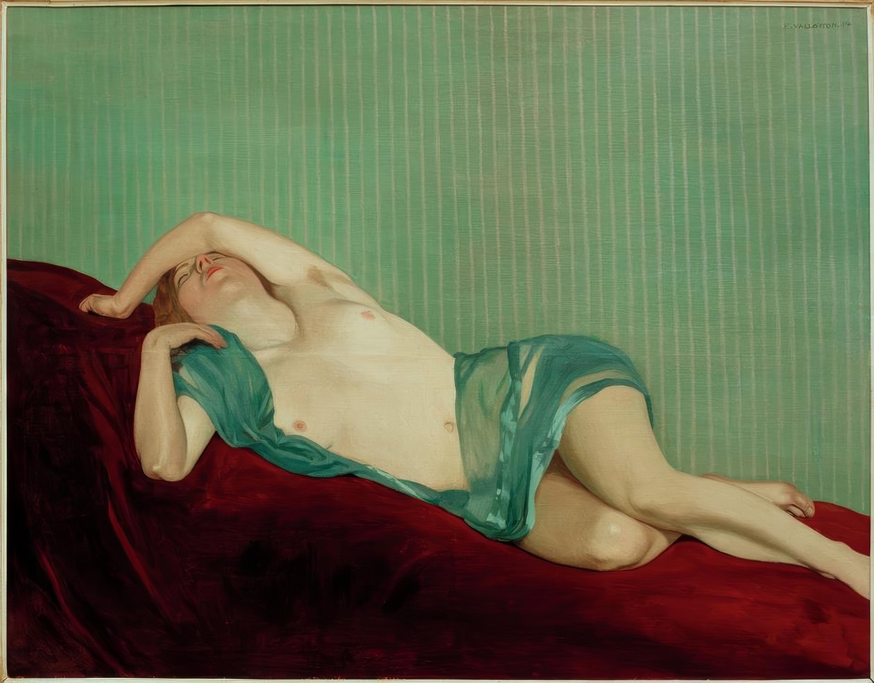 Naken med grønt skjerf av Felix Edouard Vallotton
