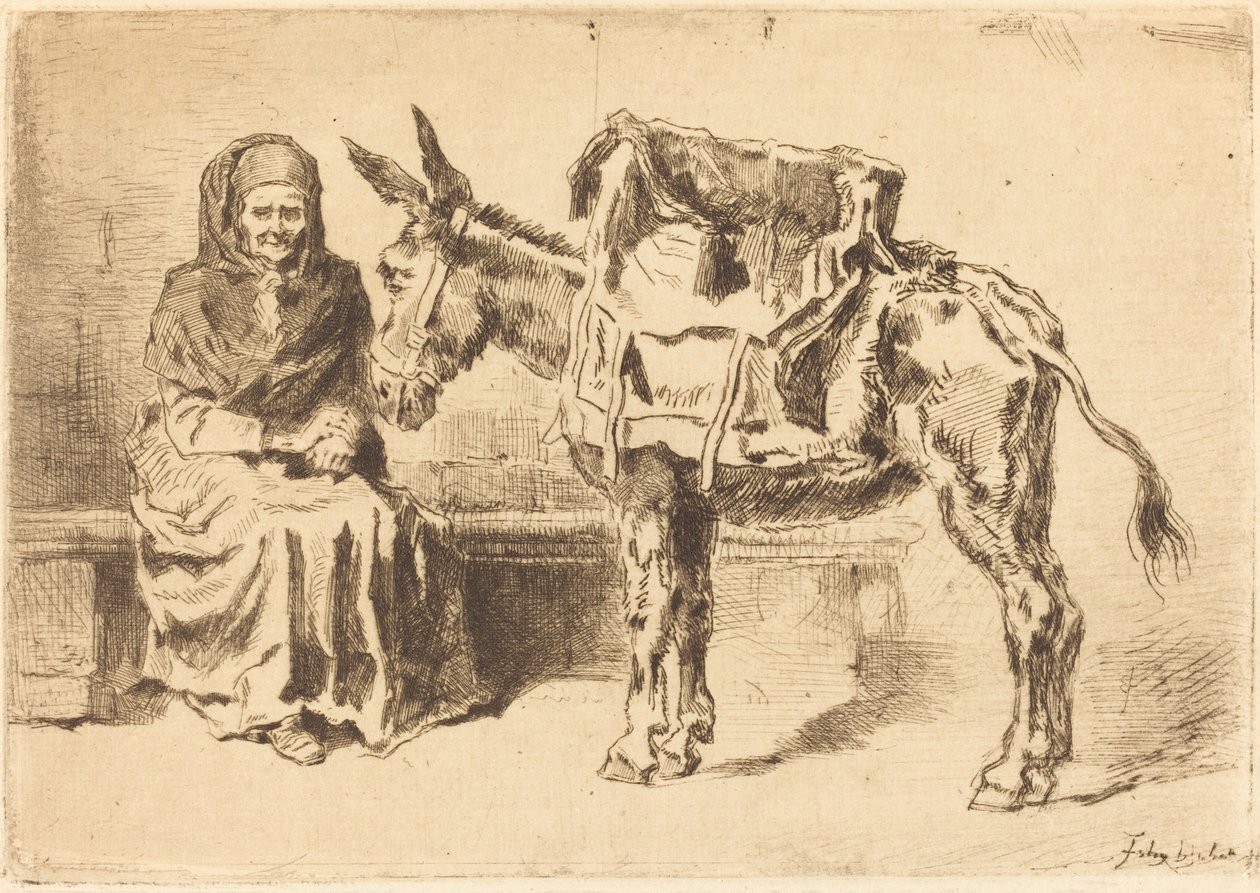 Cacoletière Assise (sittende kvinne og rumpe) av Felix Hilaire Buhot