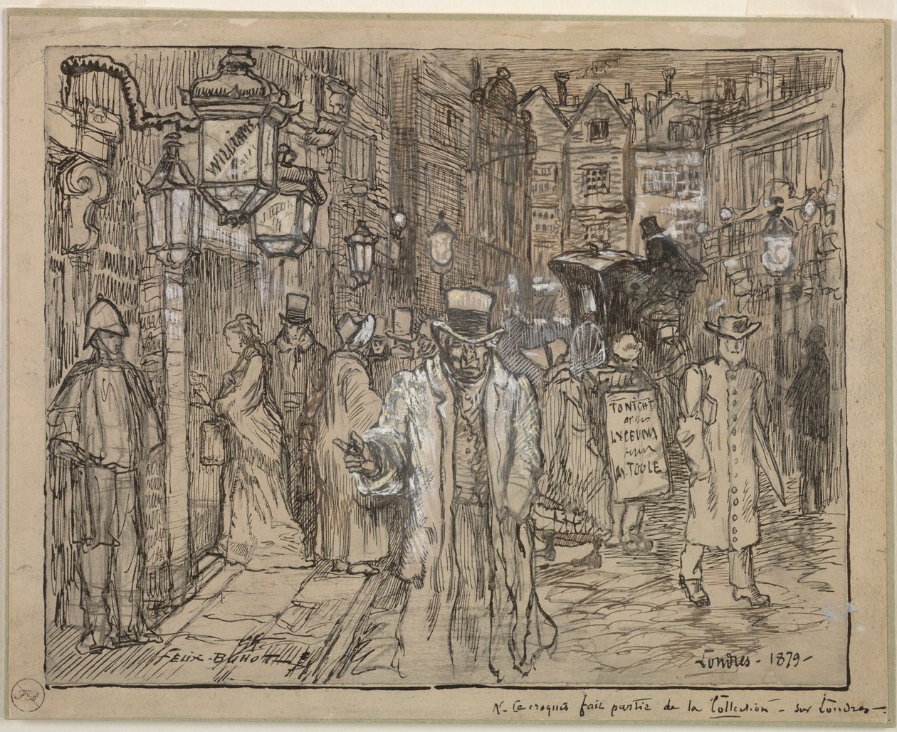 Gatescene i London av Felix Hilaire Buhot
