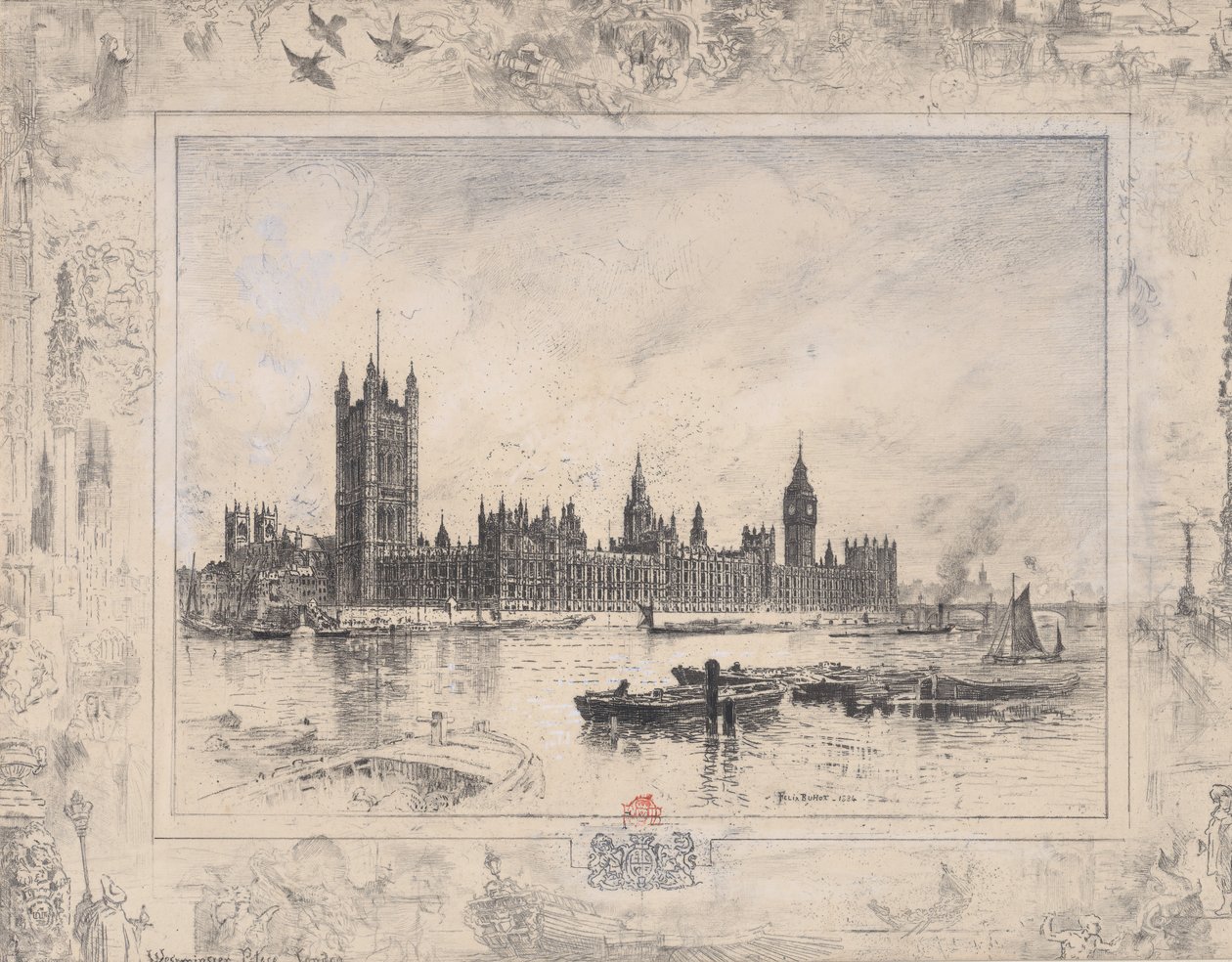 Westminster Palace, 1884. av Felix Hilaire Buhot