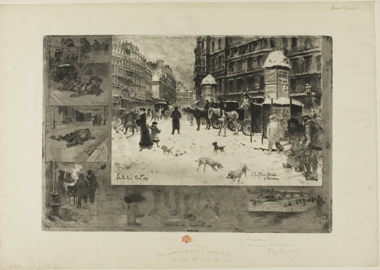 Vinter i Paris av Felix Hilaire Buhot