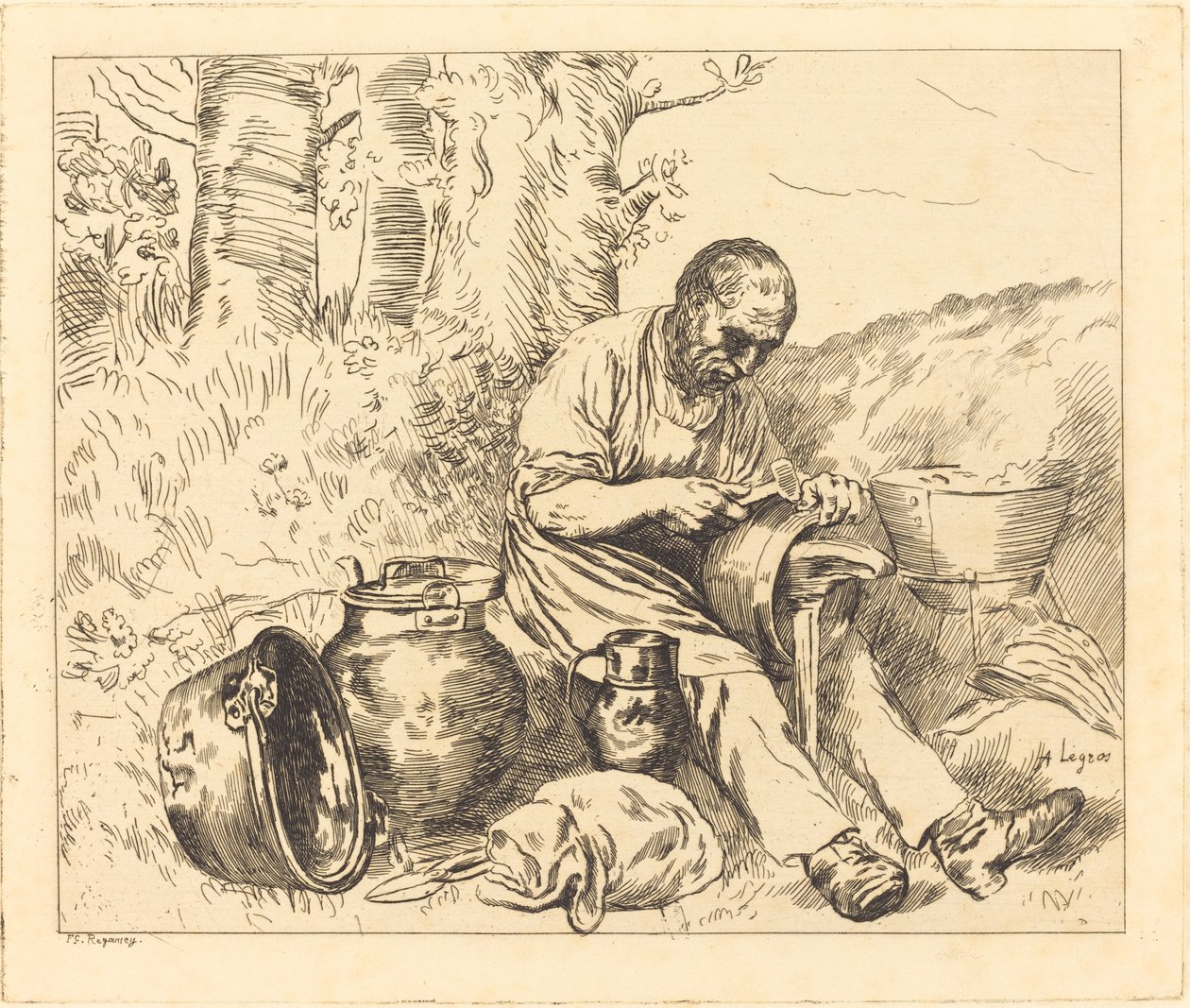 The Tinker (Le retameur) av Felix Régamey after Alphonse Legros