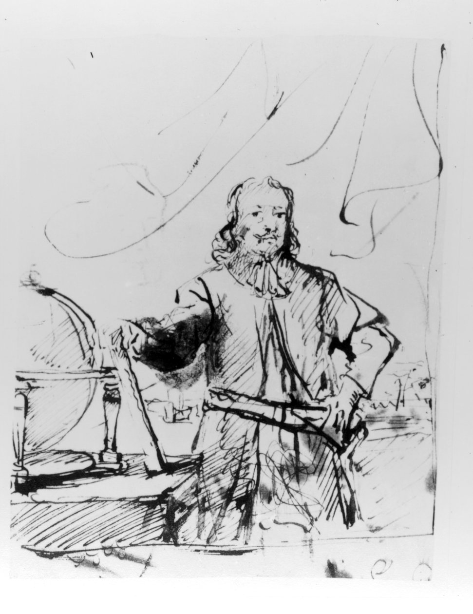 Studie for et portrett av admiral Michiel de Ruyter, 1667 (penn og blekk) av Ferdinand Bol