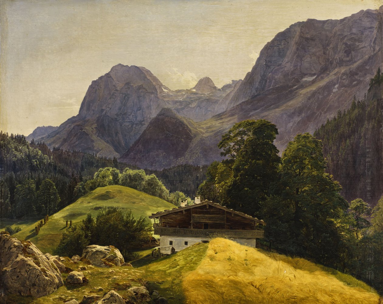 Taubensee med Steinberg i Ramsau nær Berchtesgaden, utsikt over Reiteralpe av Ferdinand Georg Waldmuller