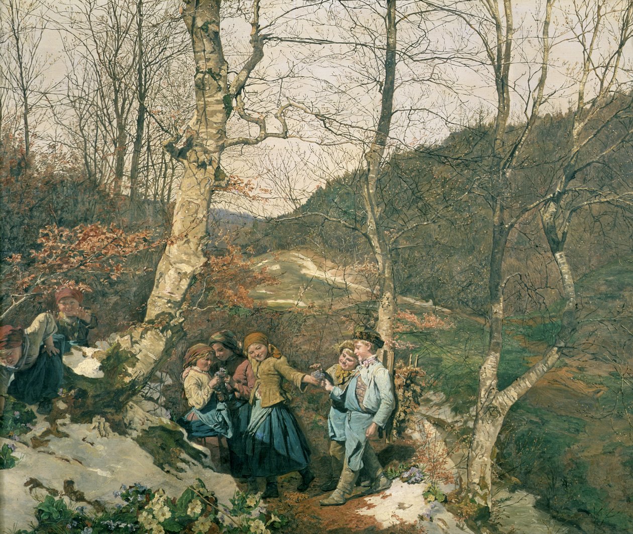 Tidlig vår i Wienerskogen (The Violet Pickers) av Ferdinand Georg Waldmuller