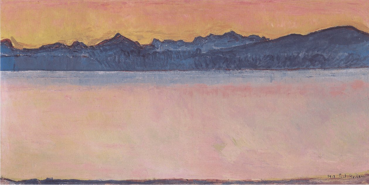 Genfersjøen med Mont-Blanc i daggry av Ferdinand Hodler