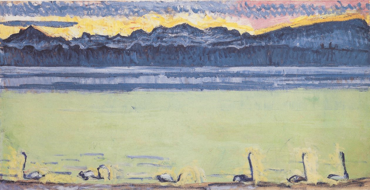 Genfersjøen med Mont-Blanc ved daggry av Ferdinand Hodler