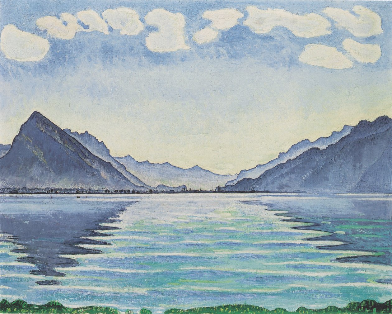 Thun -sjøen med symmetrisk refleksjon av Ferdinand Hodler