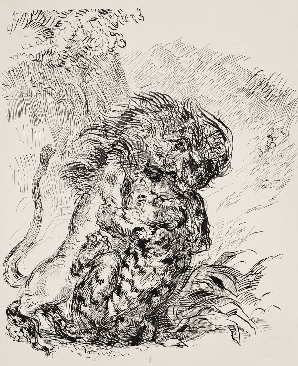 En løve redder en tiger av Ferdinand Victor Eugene Delacroix