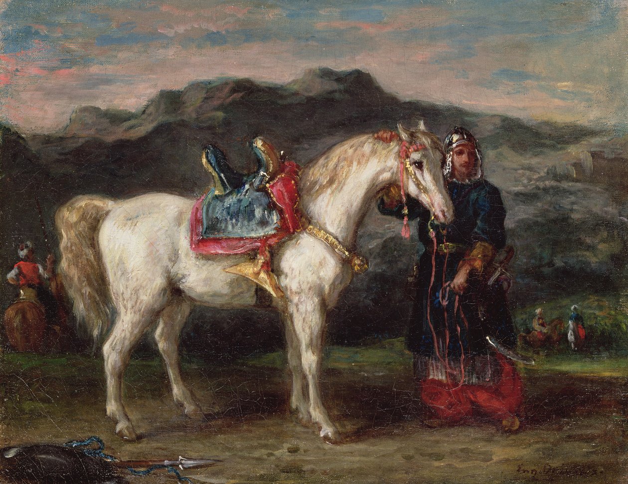 Circassian holder en hest av Ferdinand Victor Eugene Delacroix