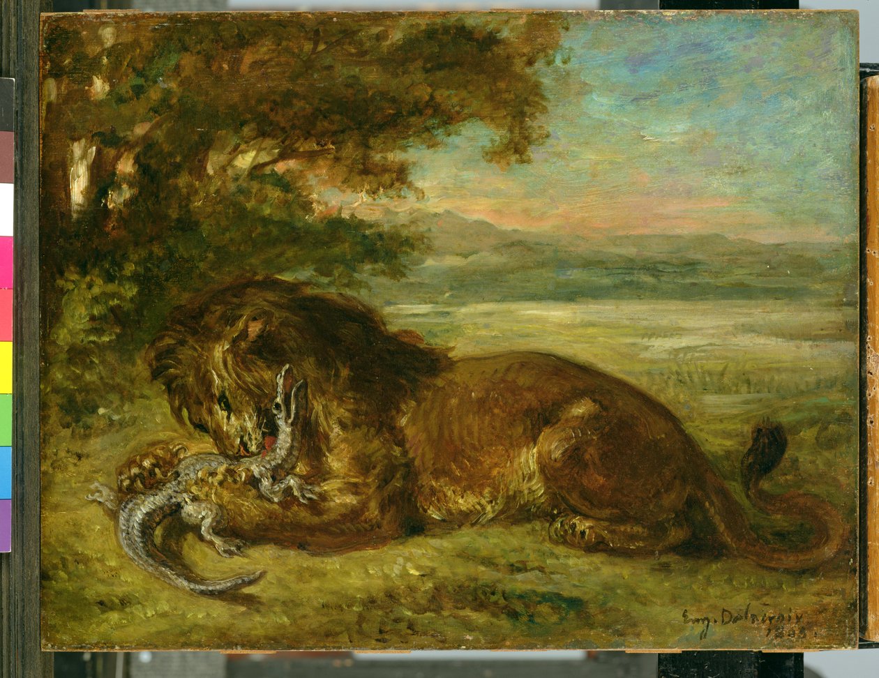 Løve og Alligator, 1863 av Ferdinand Victor Eugene Delacroix