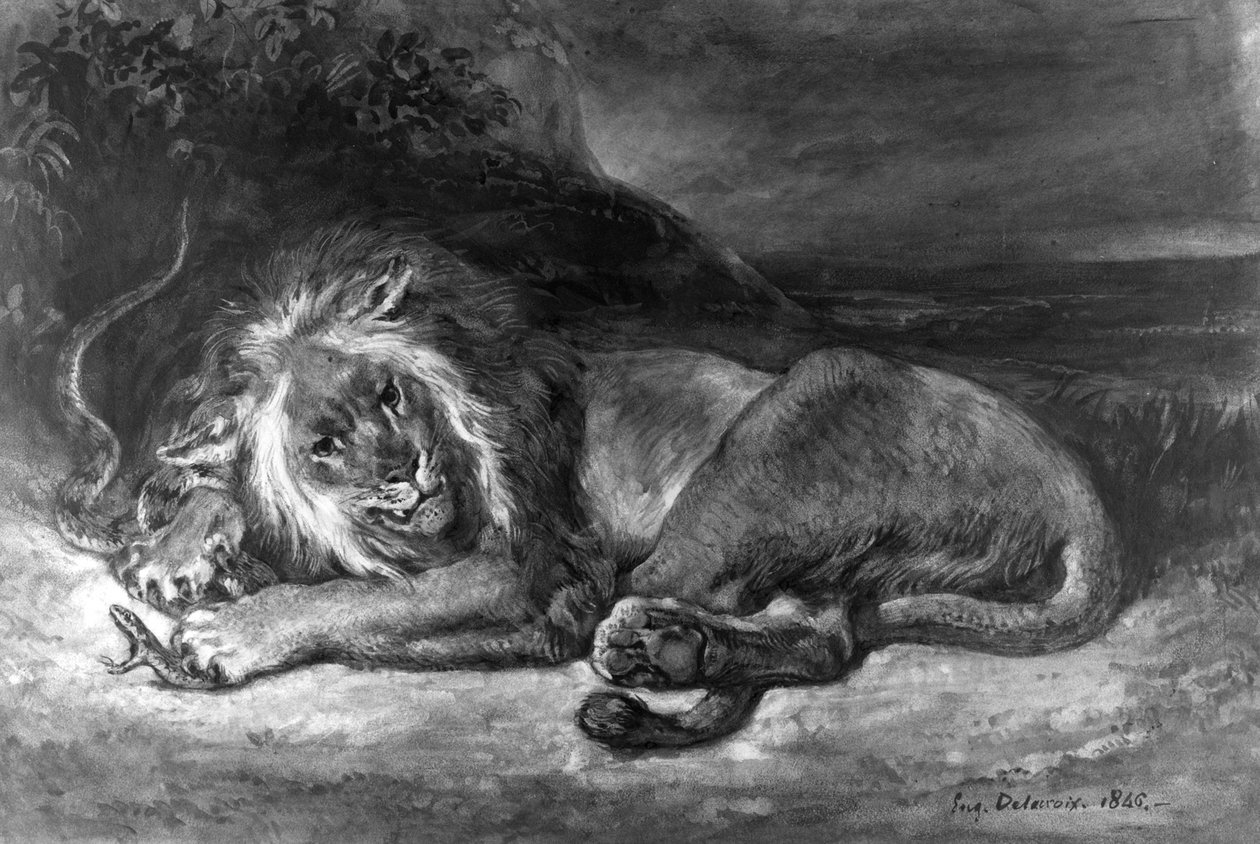 Løve og slange av Ferdinand Victor Eugene Delacroix