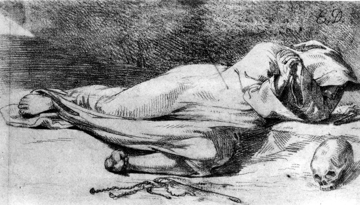 Munk ved bønn av Ferdinand Victor Eugene Delacroix