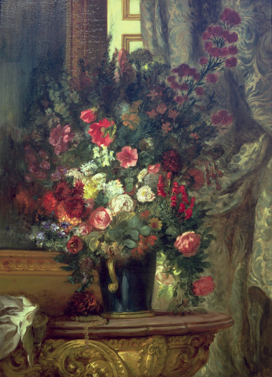 Vase med blomster på en konsoll, 1848-49 av Ferdinand Victor Eugene Delacroix