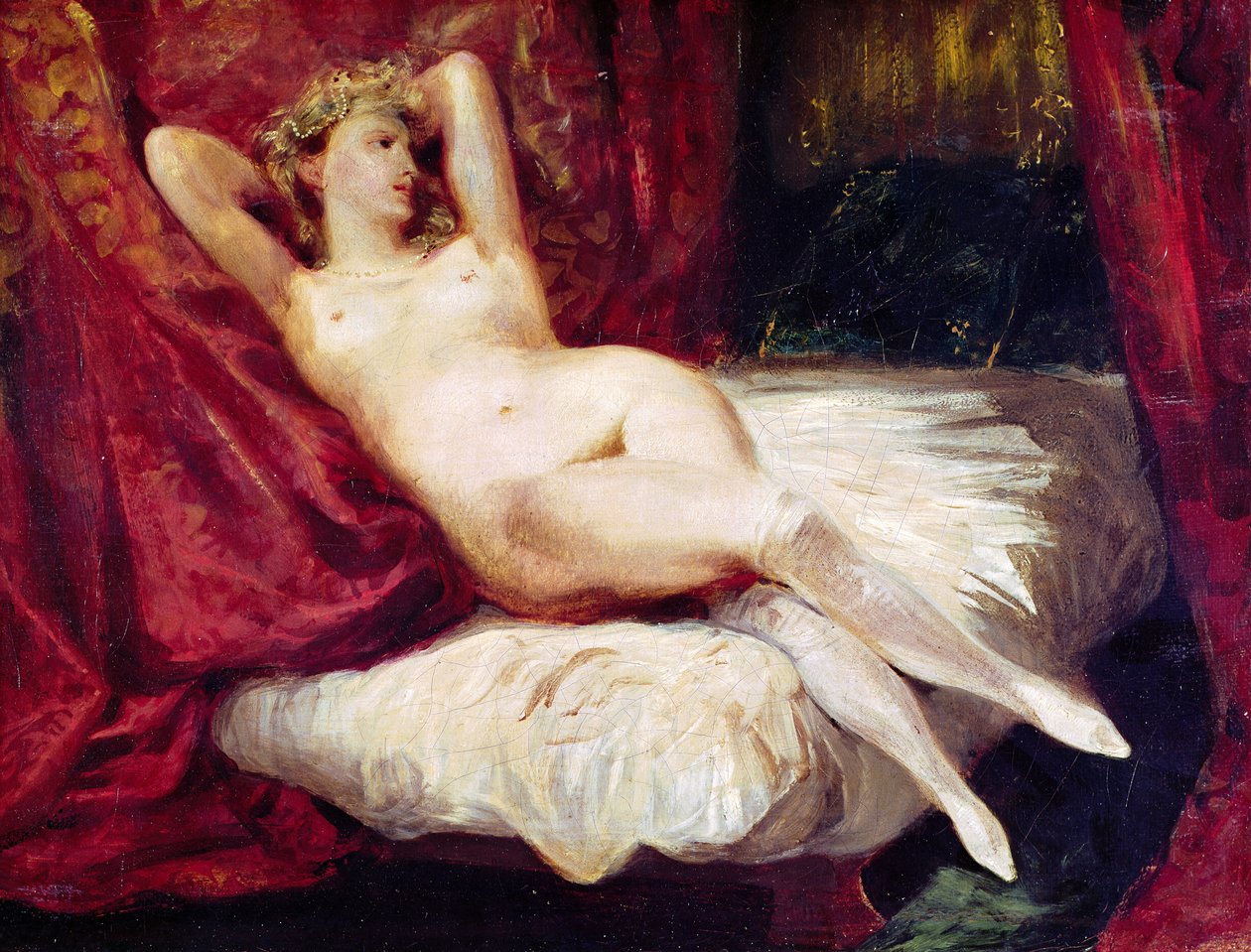 Kvinne med hvite strømper av Ferdinand Victor Eugene Delacroix