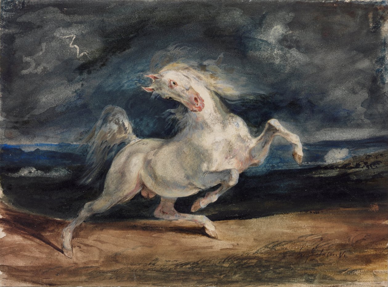 Hest skremt av lynet av Ferdinand Victor Eugene Delacroix