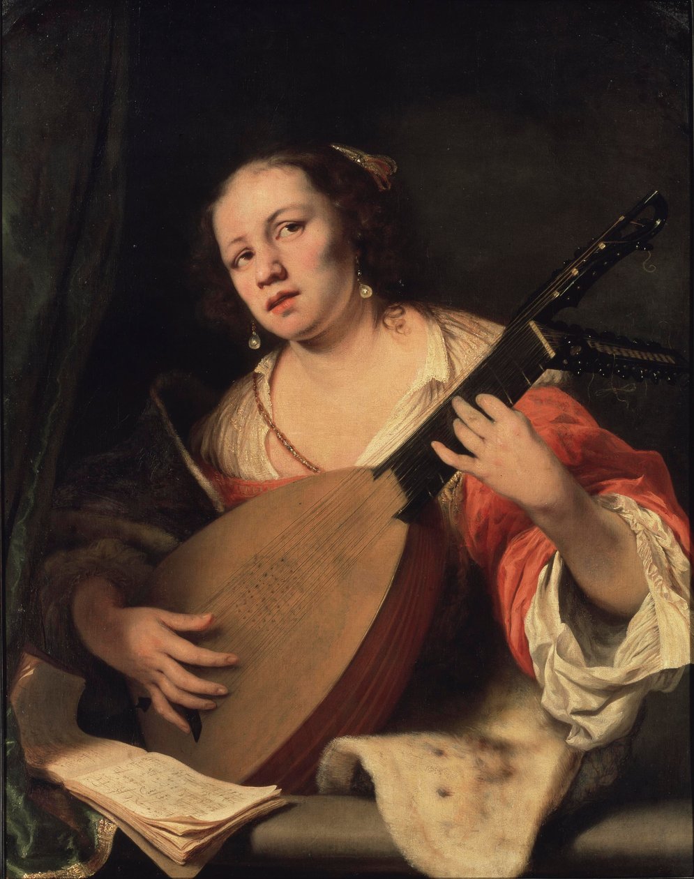 En dame som spiller lut, 1654 av Ferdinand Bol