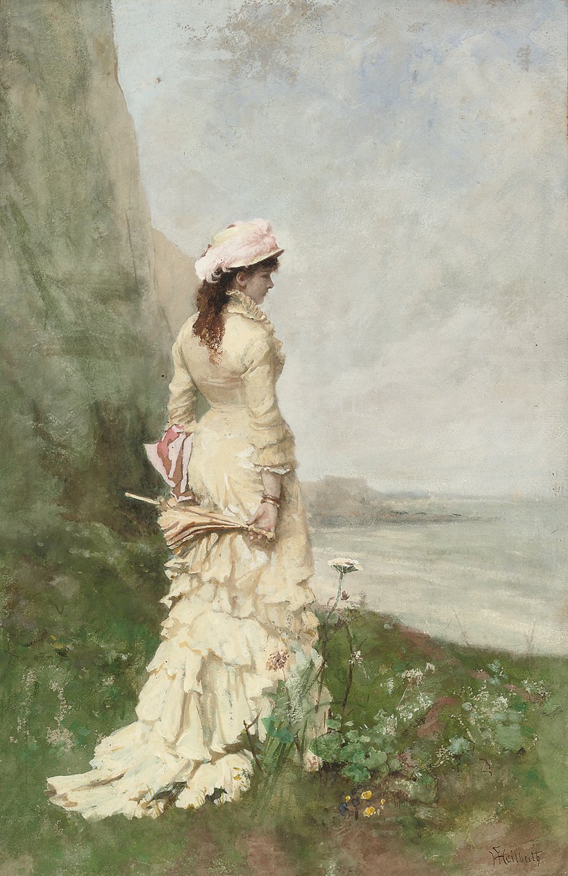En elegant dame ved sjøen av Ferdinand Heilbuth