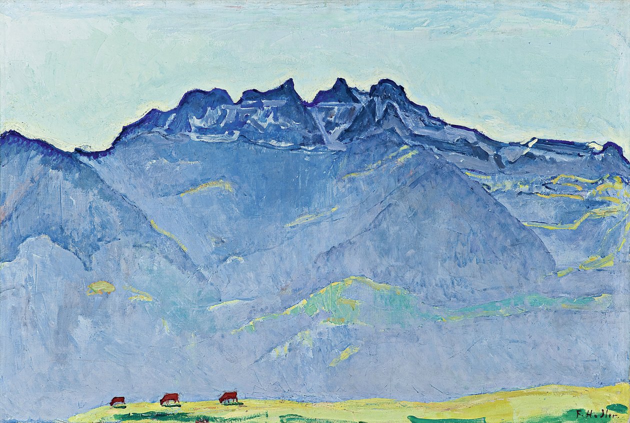 Utsikt over Dents-du-Midi fra Champéry av Ferdinand Hodler