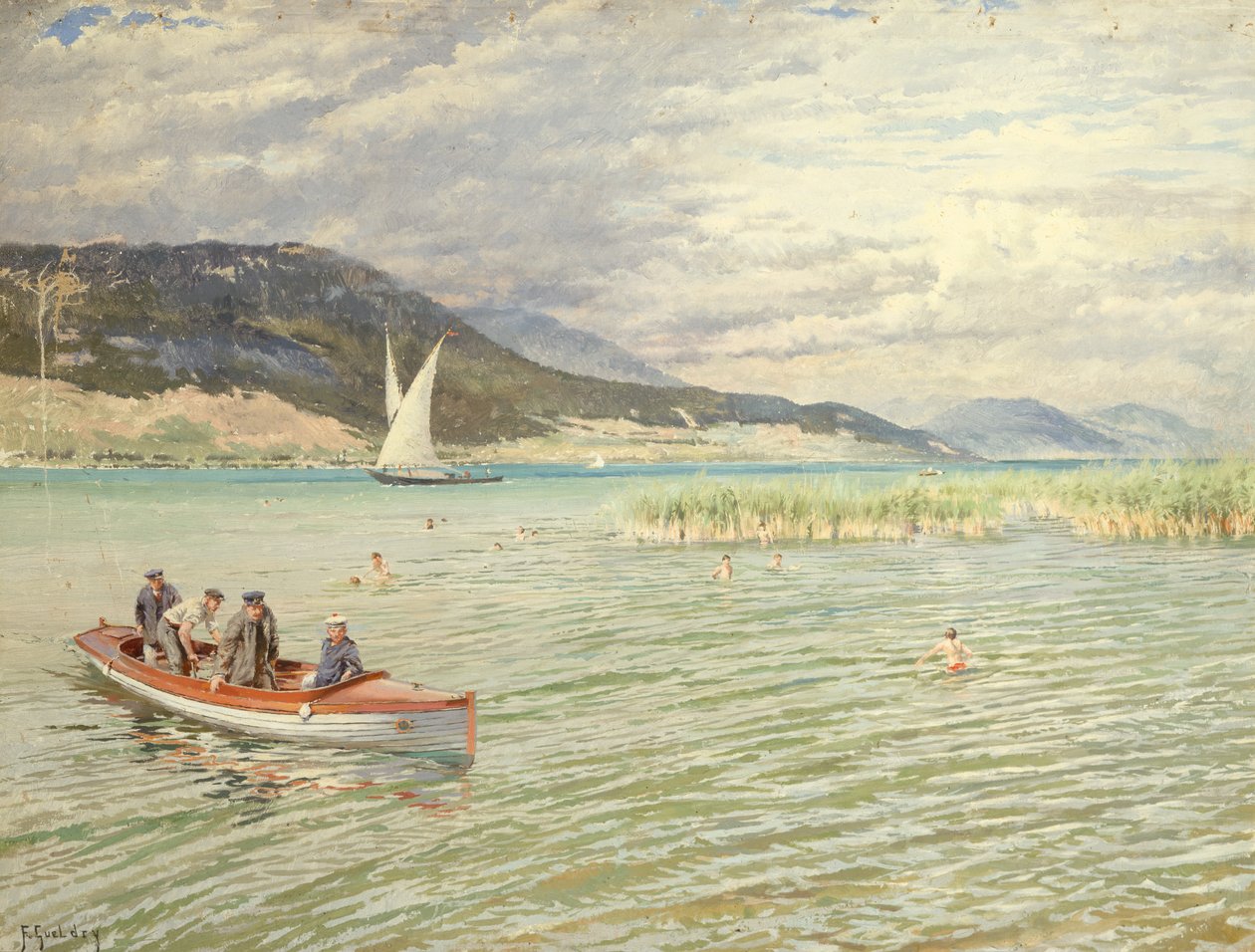 On the Lake (olje på lerret) av Ferdinand Joseph Gueldry