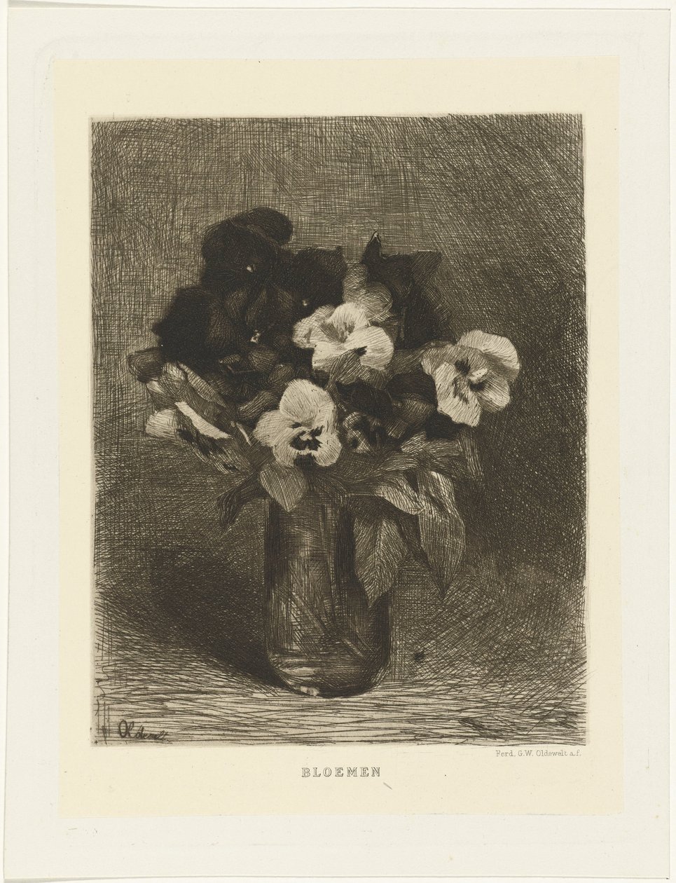 Fioler i en vase Blomster (tittel på objekt) av Ferdinand Oldewelt