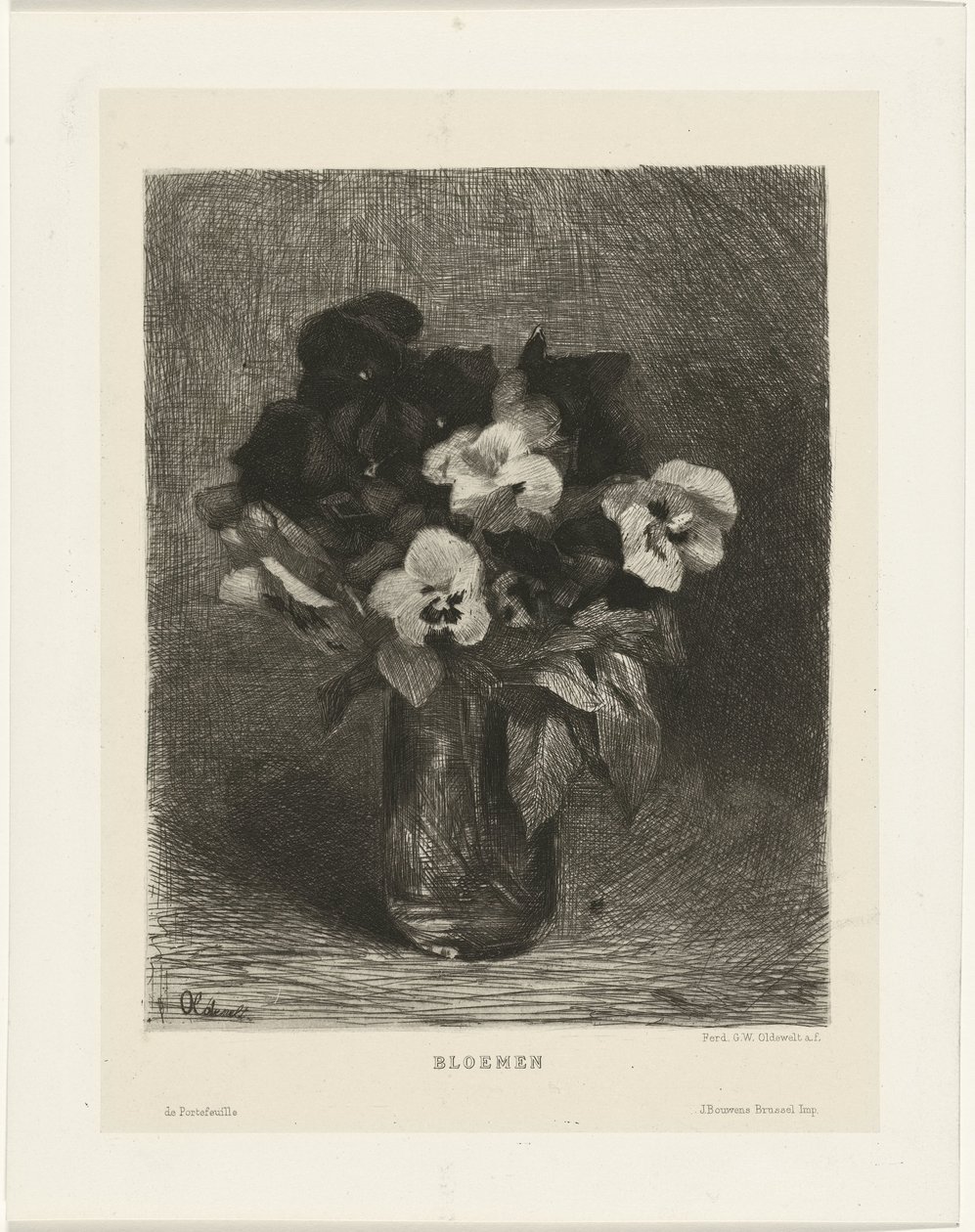 Fioler i en vase Blomster (tittel på objekt) av Ferdinand Oldewelt