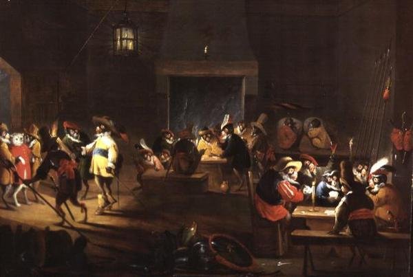 Aper i et tavernainteriør av Ferdinand van Kessel