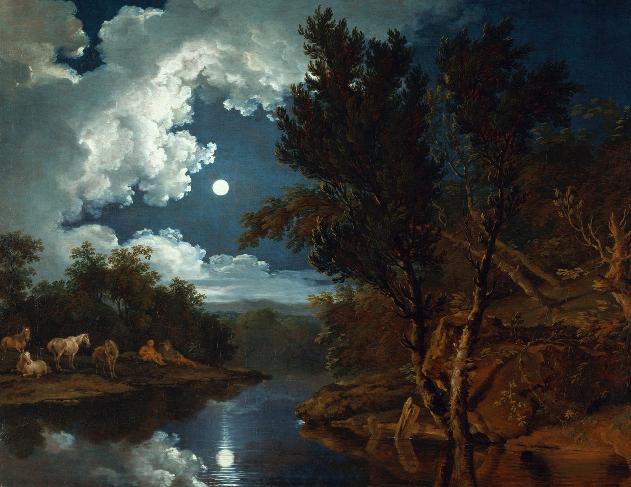 Elvelandskap i måneskinnet av Ferdinand von Kobell