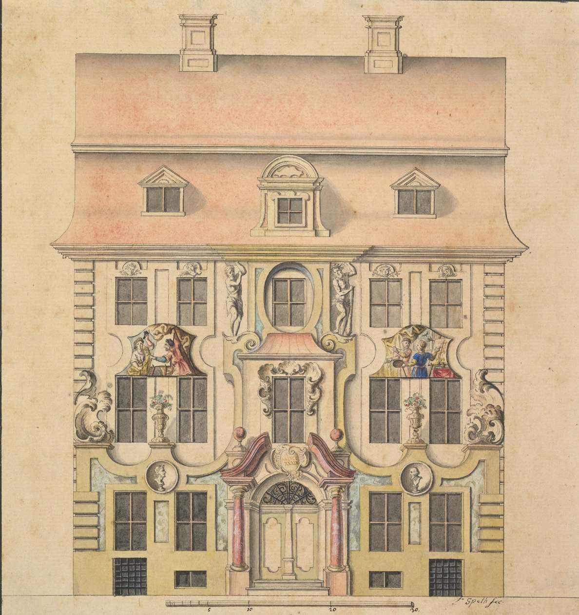 Arkitektonisk design for en fasade, 1739-69. av Ferenc Speth