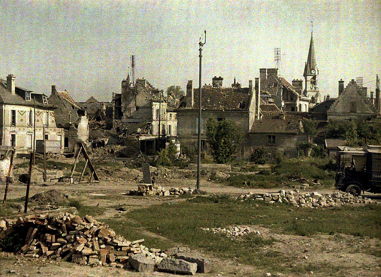 Panorama av Saint-Waast, Soissons, Aisne, Frankrike, 1917 (autokrom) av Fernand Cuville