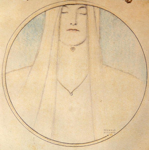 Hodet til en kvinne (pastell på papir) av Fernand Khnopff