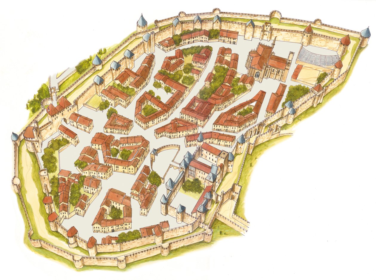 Carcassonne, Frankrike. Flybilde av Fernando Aznar Cenamor