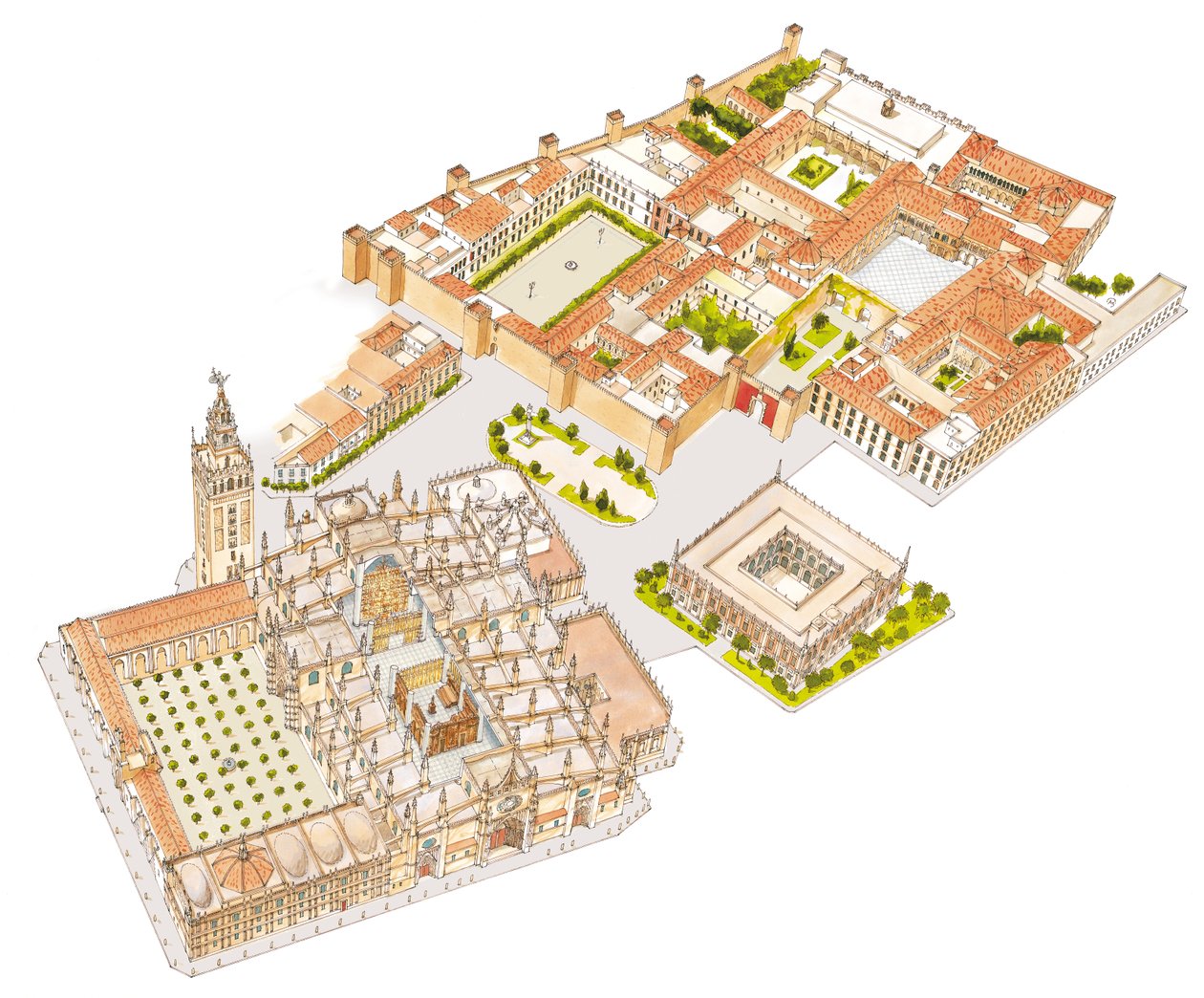 Katedralen, Reales Alcazares, Archivo de Indias. Sevilla, Spania av Fernando Aznar Cenamor