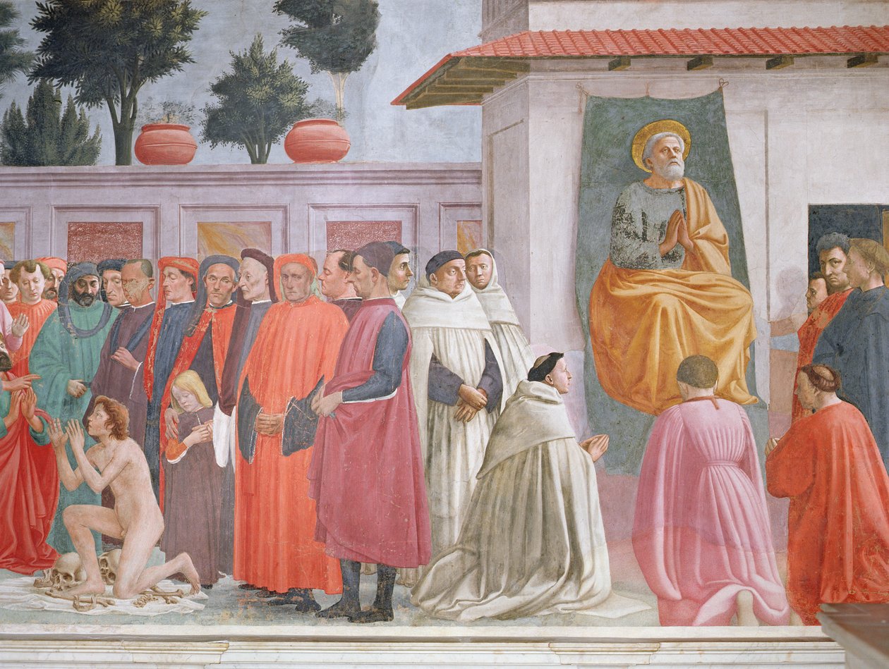 Oppdragelse av sønnen til Theofilus og St. Peter på tronen av Filippino Lippi
